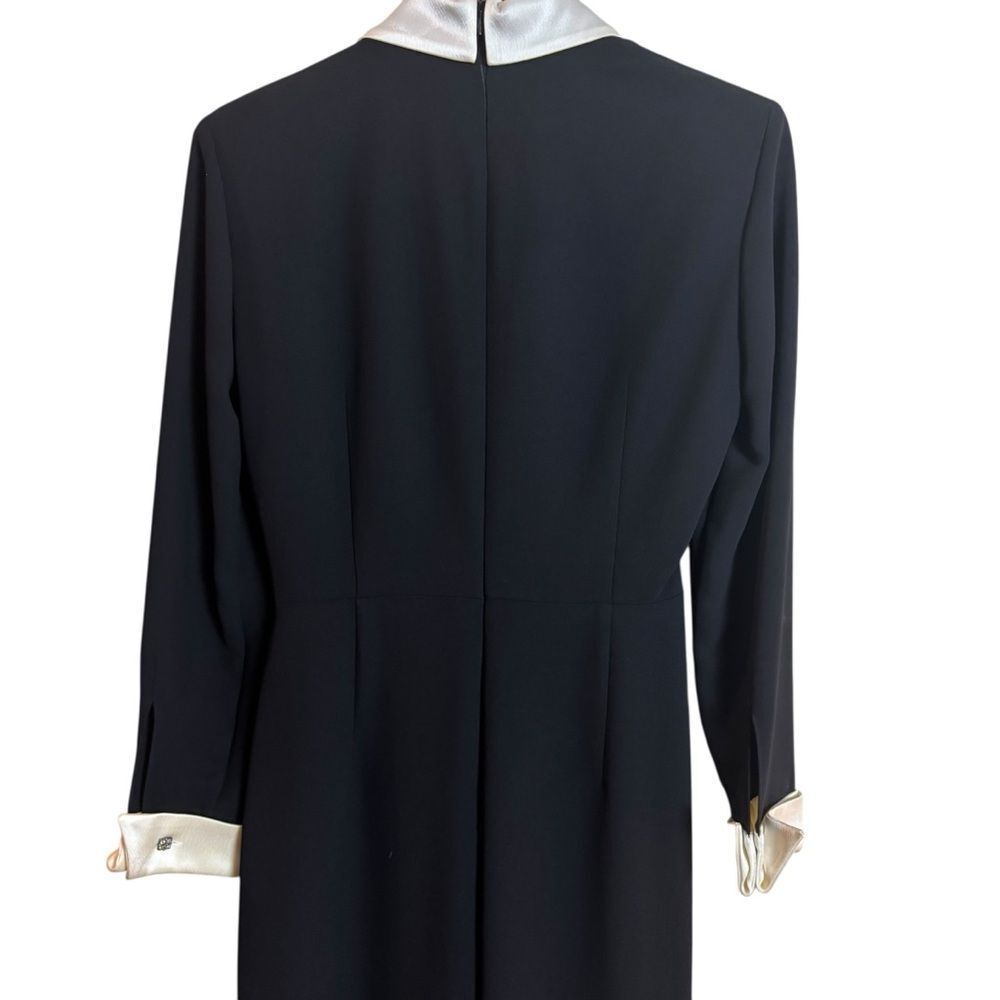 Vintage Jones of New York Black Wide Leg Jumpsuit White Satin Trim Long Sleeve 4 - Picture 7 of 10